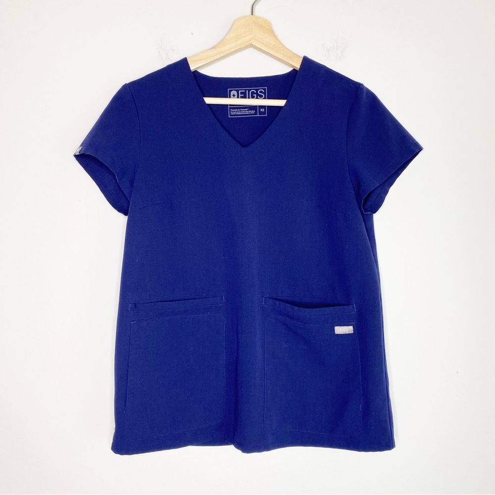 Figs V Neck 4 Pocket Scrub Top Navy Size XS